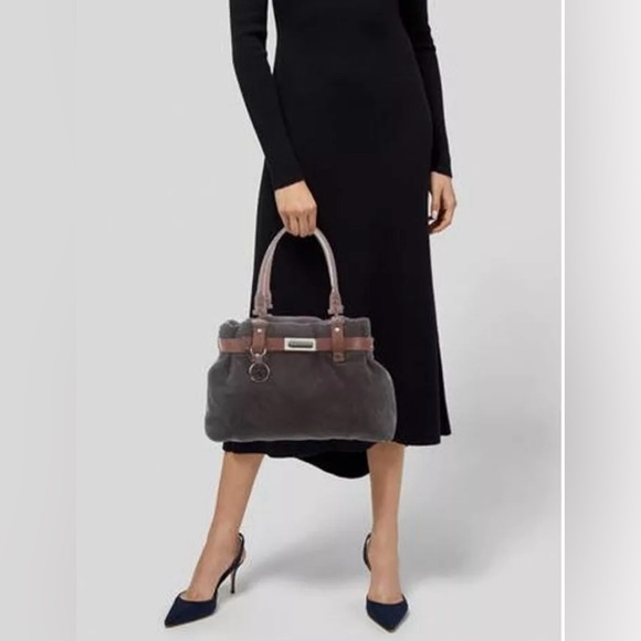 EUC AUTH LANVIN KENTUCKY SUEDE LEATHER BROWN & PURPLE PURSE - Picture 2 of 10